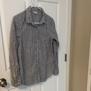 Lucky Brand Women's Blue Striped Button Down Shirt